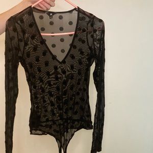 Long sleeve mesh black bodysuit